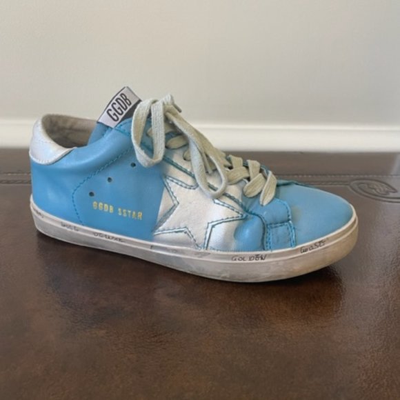 $595 Golden Goose Super-Star Blue Leather w/Silver Star Low-Top Sneakers EU38 - Picture 2 of 12